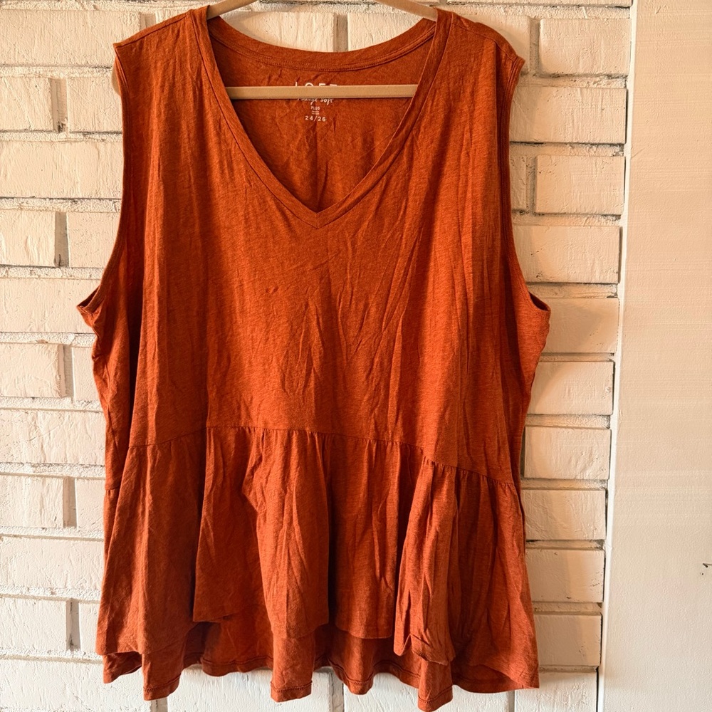 LOFT Rust Orange V-Neck Peplum Tank Top